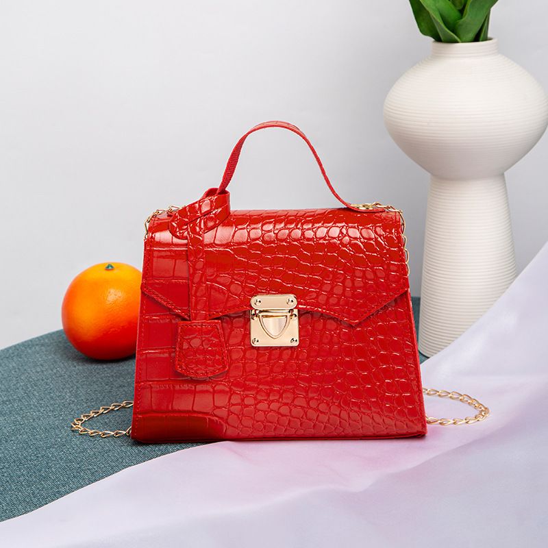 Damentaschen Steinmuster Kleine quadratische Tasche Damenhandtasche Einfache Handtasche Krokodilmuster Kelly Bag_voghion.com