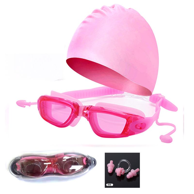 One-piece Earplugs Electroplated Anti-fog Swimming Goggles New Silicone Adult Swimming Goggles Waterproof Myopia Swimming Glasses_voghion.com