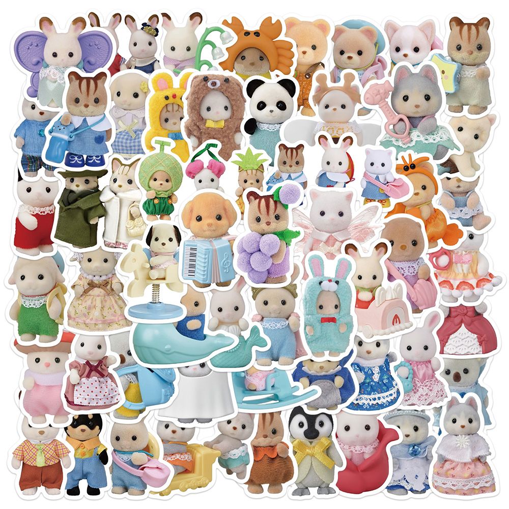 55pcs Calico Critters Stickers Scrapbook Decoration Graffiti Decals Skateboard Laptop Waterproof Sticker_voghion.com