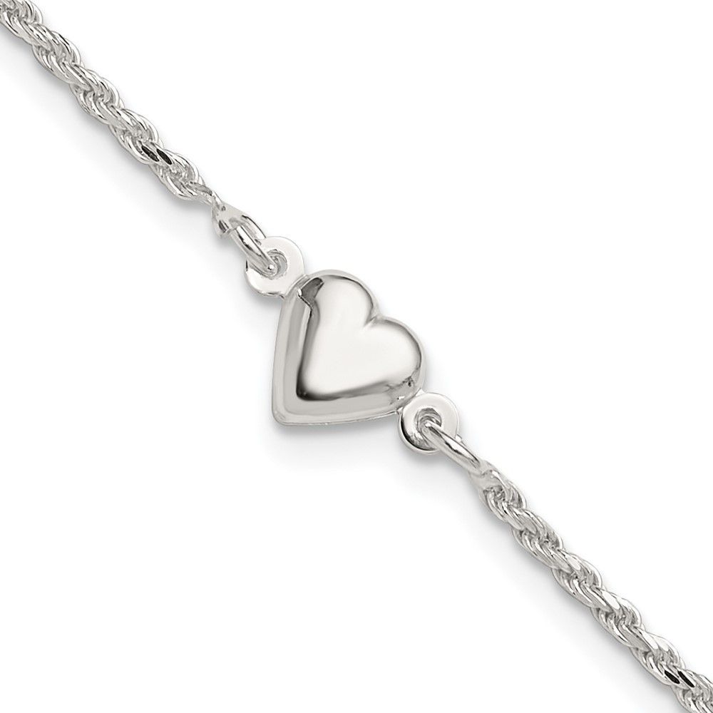 Sterling Silver Puffed Heart Anklet_voghion.com