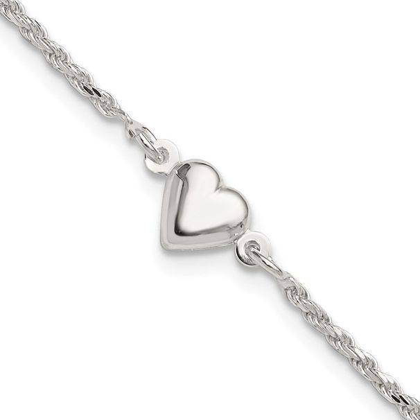 Sterling Silver Puffed Heart Anklet_voghion.com