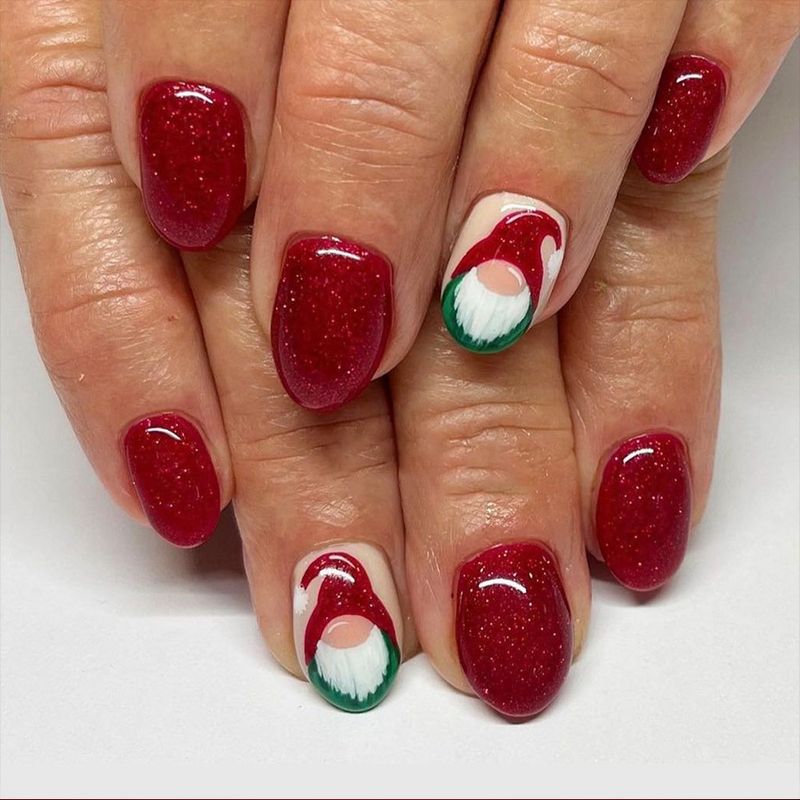 Short Glitted Oval 2024 New Christmas Hat Santa Claus Red and White Color Powder 24 Pieces_voghion.com