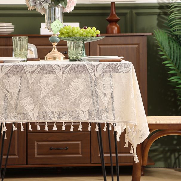 Summer New Tulip Jacquard Tablecloth Beige Lace Tablecloth Literary High End Dining Table Desk_voghion.com