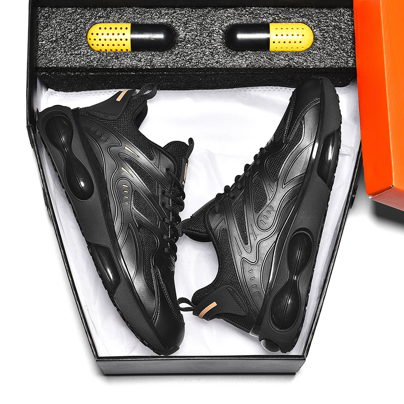 Black air cushion sneakers men's spring breathable new ultra-light sports men's running shoes_voghion.com