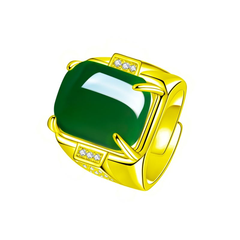 Anello da uomo in giada verde con apertura regolabile, in agata, con dita, quadrato e possente imperatore._voghion.com