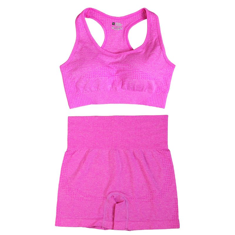 Conjunto de dos piezas de lunares sin costuras con espalda cruzada, pantalones cortos, traje de fitness para mujer, sujetador sin espalda, top, atuendo de yoga_voghion.com