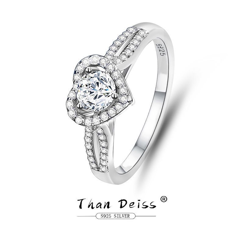 2023 Neuer luxuriöser herzförmiger Doppelarm-50-Punkte-Moissanite-High-End-Silber-Vorschlags-Diamantring für Frauen_voghion.com