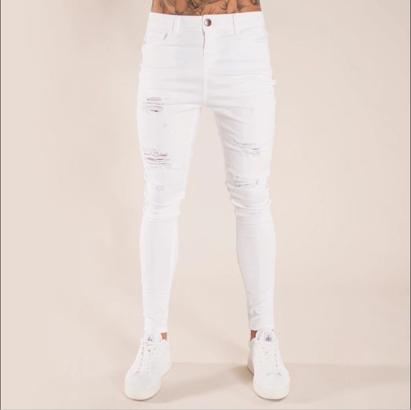 Station neue Herrenhose mit Löchern, schwarze, schmale, modische, ausgefranste Jeans-Herrenhose, einteilig, Drop-Shipping_voghion.com