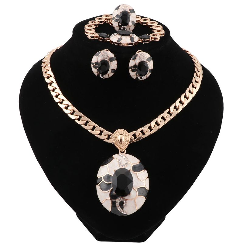 Fashion Women African Beads Trendy Party Costume Gold Color Crystal  Necklace Earring Jewelry Sets_voghion.com