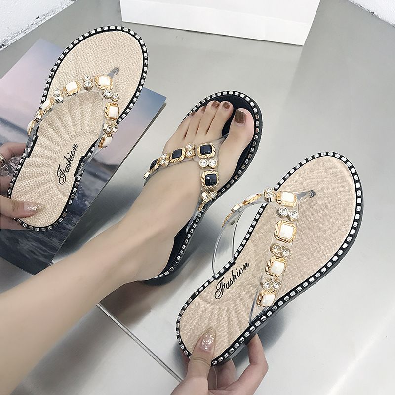 2025 Damen Sommer Sandalen Outdoor Zehentrenner Flip Flops Strass Fashion Ins Hausschuhe_voghion.com