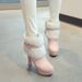2022 New Autumn Winter Short Chunky European And American Style Martin Boots, Round Toe Pink High Heel Boots For Women,_voghion.com
