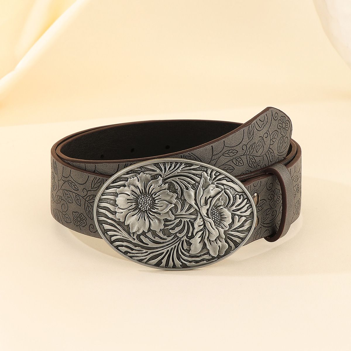 Wind Spicy Girl Daily Brown Texture Niche Buckle Special Print Pattern Batch Belt For Both Men And Women_voghion.com