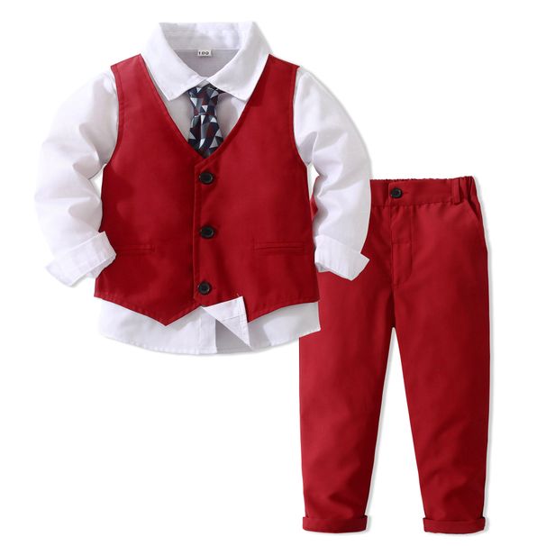 children's clothing boys autumn new three-piece suit dress formal British style vest suit gentleman tie clothing_voghion.com