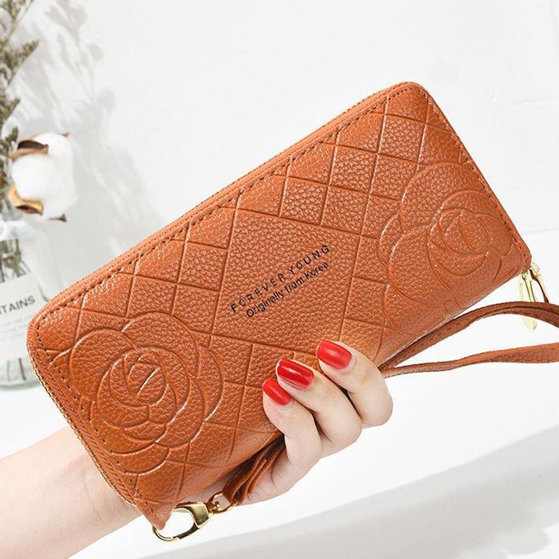 Portafoglio da donna, lungo, semplice, con cinturino da polso, pochette, doppia cerniera, grande capacità, borsa per cellulare_voghion.com