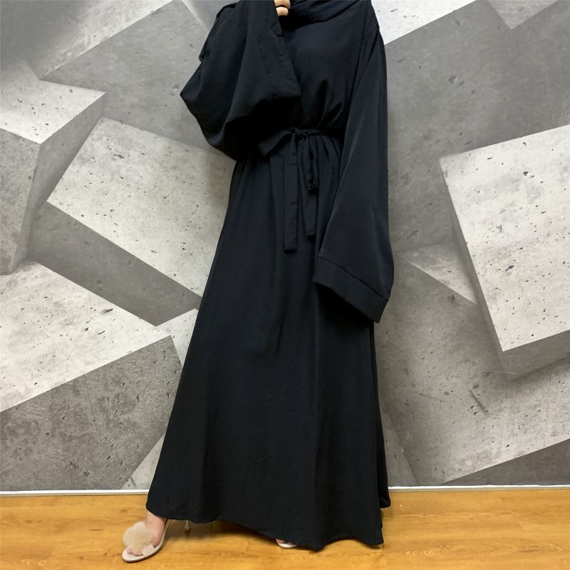 Women's plain color plus size lace-up dress_voghion.com
