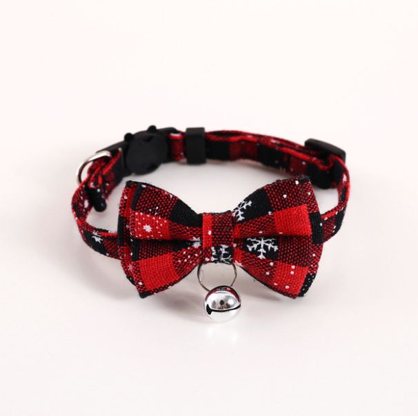 Classic Red Green Christmas Snowflake Cat Collar With Bell And Adjustable Bow Tie_voghion.com
