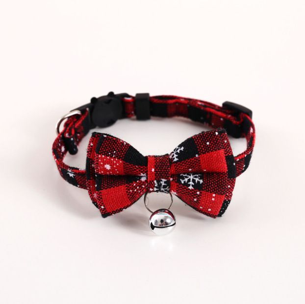Collare per gatti classico rosso verde con fiocco di neve natalizio, campanellino e papillon regolabile_voghion.com