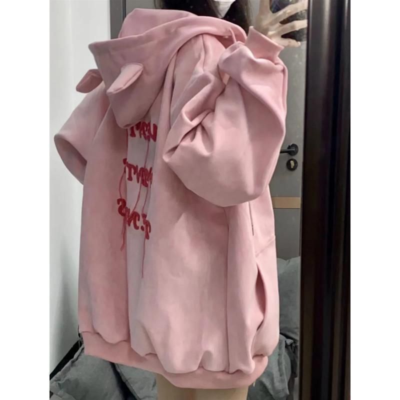China-Chic American Brand Devil Hooded Cardigan Autumn Plush Long Sleeve Sweater Couple Street Fashion Coat_voghion.com