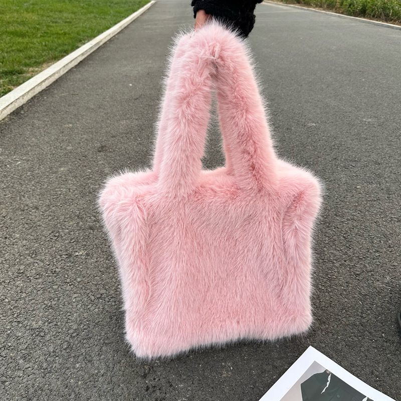 Borsa a tracolla in pelliccia sintetica di volpe - Borsa a tracolla elegante e di grande capacità con design soffice e soffice per donna, borsa a tracolla alla moda per l'uso quotidiano_voghion.com