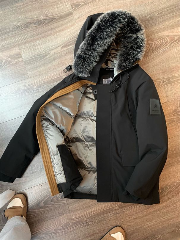 Obchod s pánským oblečením 2K+ 90 husí hedvábí bavlněná liška kožešina límec zimní pánská silná teplá jednobarevná ležérní hedvábná bavlněná bunda s límečkem_voghion.com