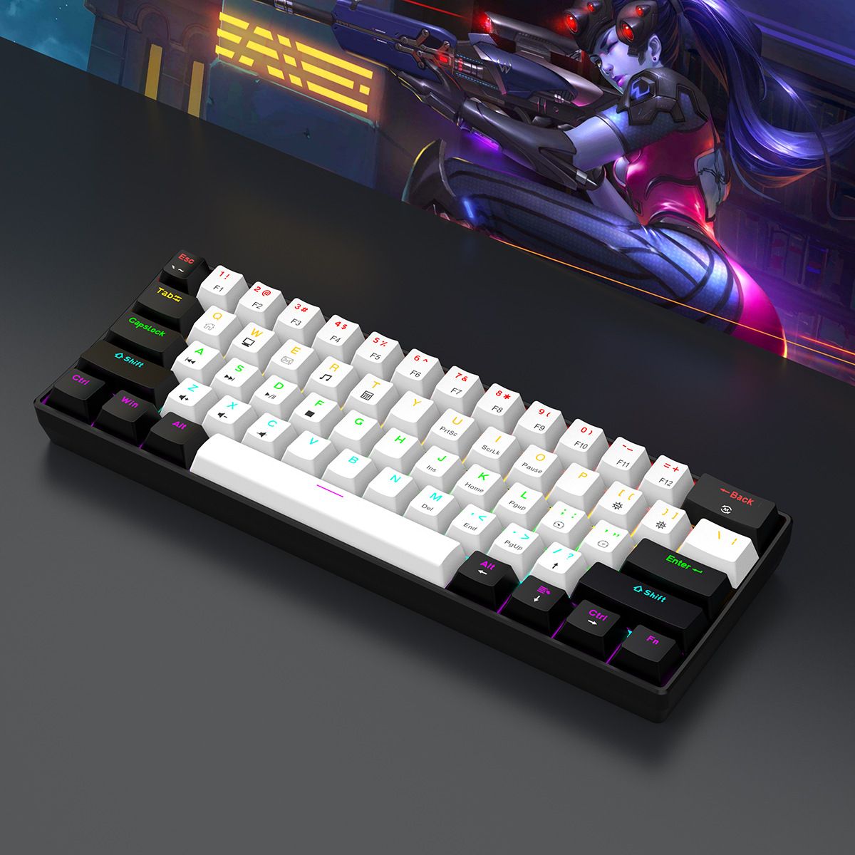 Wired 61-Key Gaming Mini RGB Backlit Mechanical Feel Business Office Portable Compact Computer Keyboard_voghion.com