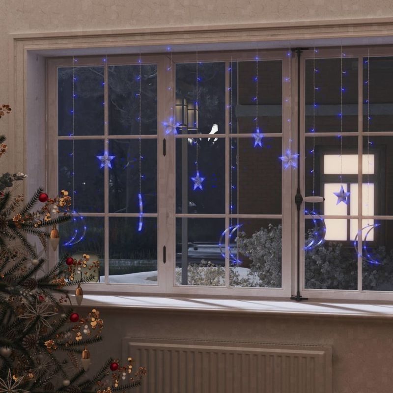 Star and Moon Fairy Lights Remote Control 138 LED Blue_voghion.com
