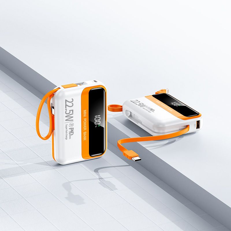 20000mAh Power Bank With Built-in Cable, 22.5W PD Fast Charging Portable Charger, Compact & High Capacity External Battery For IPhone, Android, IPad_voghion.com