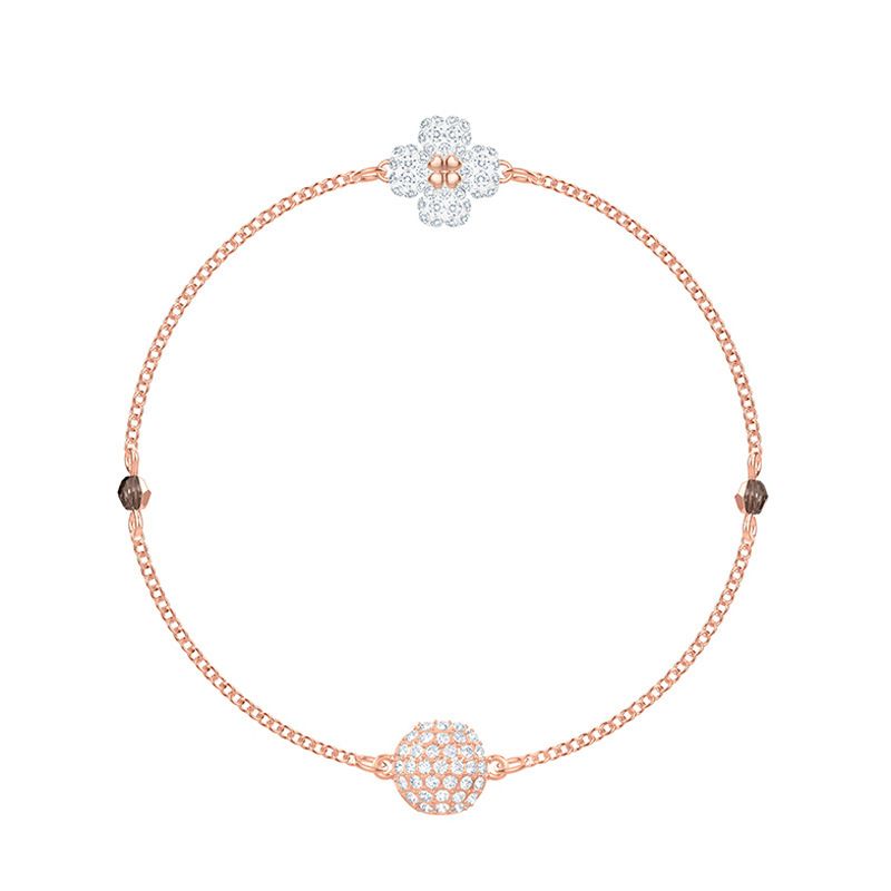 Schwarz-weißes doppelseitiges vierblättriges Kleeblatt-Armband mit unsichtbarer Magnetschnalle für Frauen. Element-Kristallarmband für Frauen_voghion.com