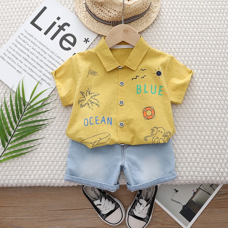 2024 New Children's Clothing Summer Baby 0-5 Year Old Cartoon Short sleeved Shirt Shorts Two piece Set_voghion.com