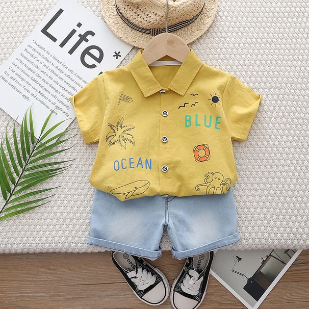 2024 New Children's Clothing Summer Baby 0-5 Year Old Cartoon Short sleeved Shirt Shorts Two piece Set_voghion.com