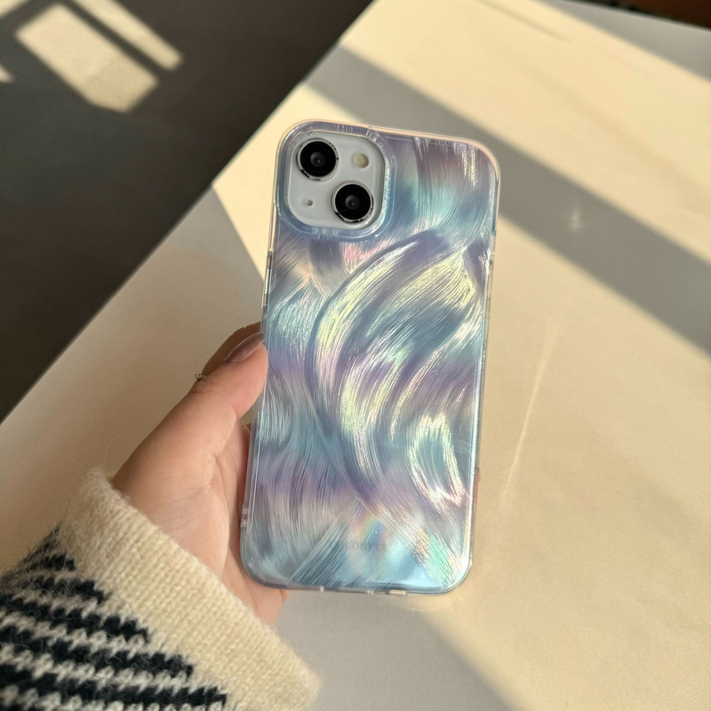 Mobile phone case contrasting color water ripple suitable for 15promax Apple iPhone14 mobile phone case 13/12 double-sided laser IMD_voghion.com
