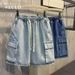 Trendy Men's Casual Workwear Denim Shorts, Summer Multi Mouth Bag, Elastic Waist, Work Wear Capris_voghion.com