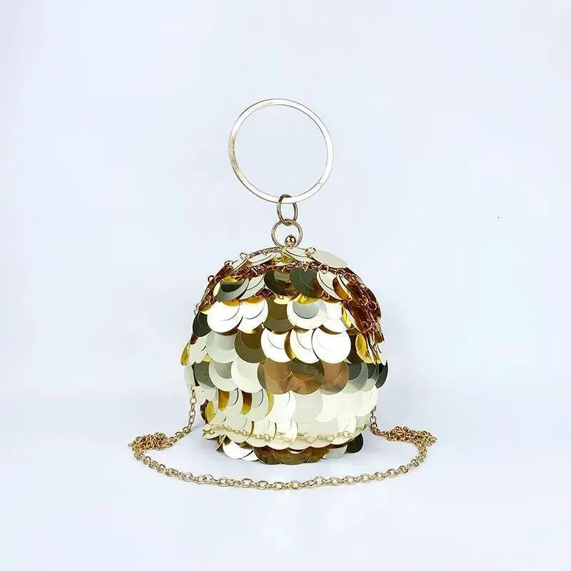 Designer 2025 Unique Design Of Niche, Three-Dimensional Spherical Metal Handmade Sequin Banquet Bracelet, Circular Bag_voghion.com