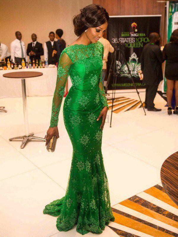 Abito da sera trasparente in pizzo a maniche lunghe da donna, nuovo_voghion.com