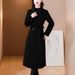 Women's Long Wool Coat - Oversized Trench Coat With Belted Waist, Knee-Length Vintage Style Winter Overcoat_voghion.com