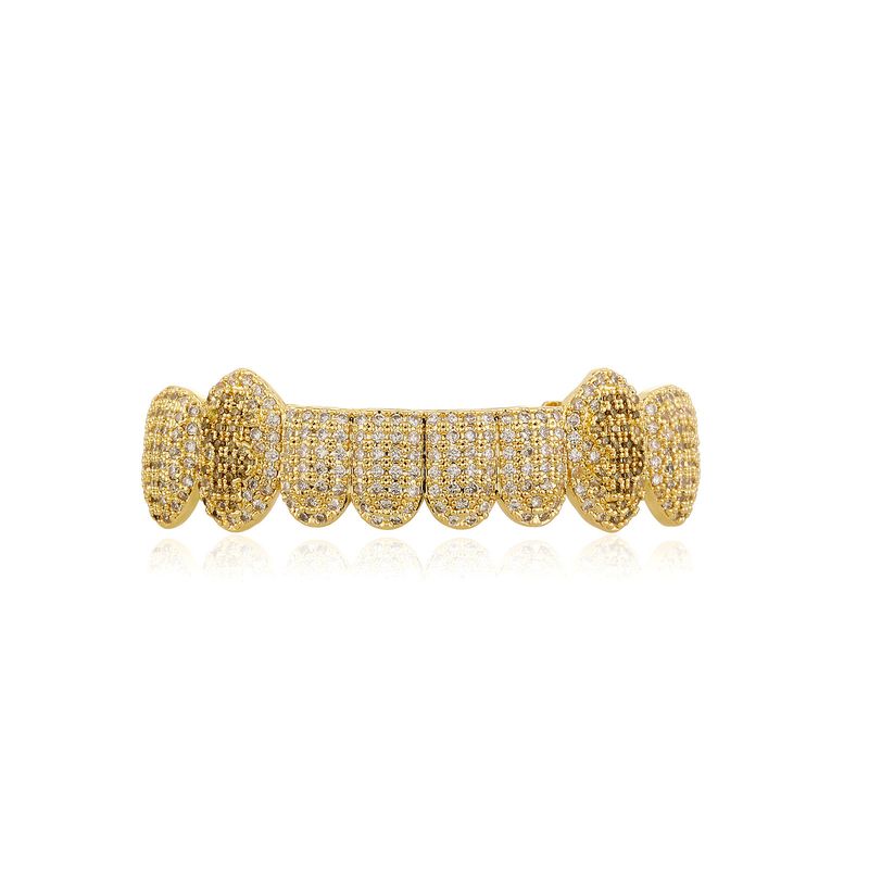 Gold-Grillz für Herren im Hip-Hop-Stil mit 8-zackiger Mikropavé-Fassung – auffälliger und stylischer Zahnschmuck für Rapper und Trendsetter (Größen 7–11)_voghion.com