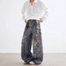 Pantaloni in denim dritti a gamba larga retrò con stampa digitale tridimensionale 3D, effetto sbiadito con inchiostro lavato a catena_voghion.com