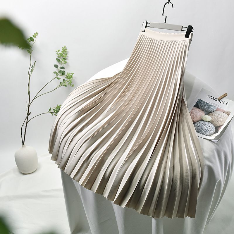 Women's Clothing Chic temperament slim plus size pleated skirt autumn and winter new high waist A line skirt women's medium and long_voghion.com
