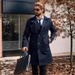 Men's Double Breasted Trench Coat Long Slim Fit Casual Overcoat Polyester Classic Blue Coat For Autumn Spring_voghion.com