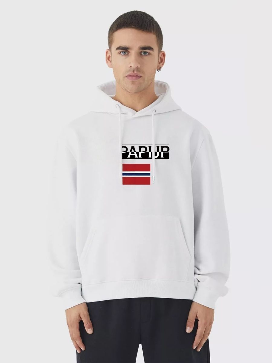 Felpa con cappuccio in cotone con stampa mimetica da uomo, con logo_voghion.com