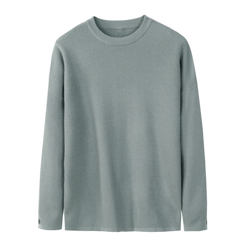 Suéter de cuello redondo de otoño de moda para hombre, parte superior interior de color sólido para hombre, suéter de base de punto holgado y versátil de moda_voghion.com