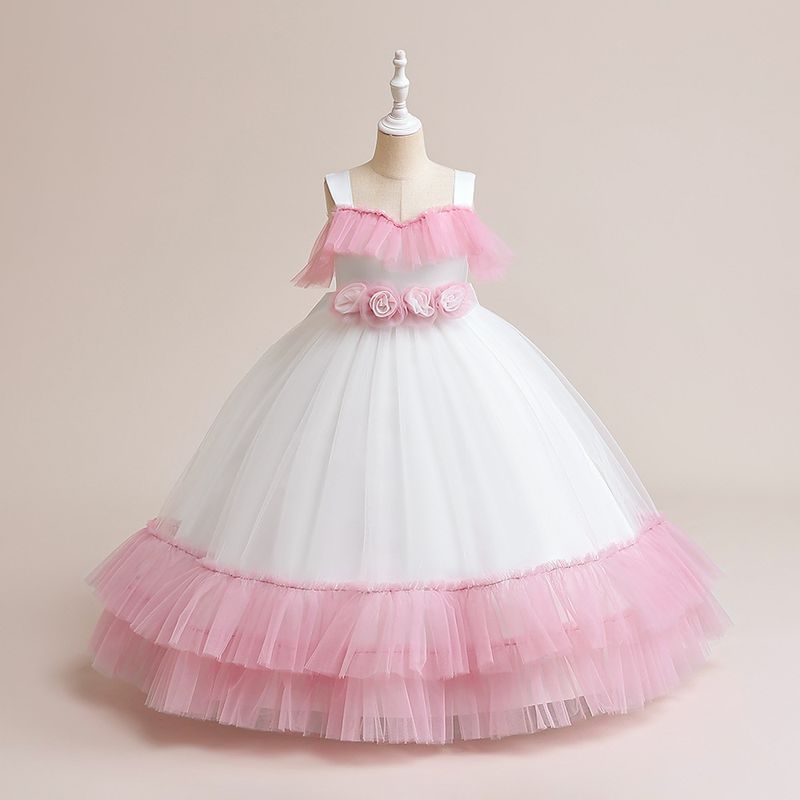 2024 Summer New Girls' Mesh Fluffy Skirt, Flower Princess Dress, Wedding Performance Dress_voghion.com