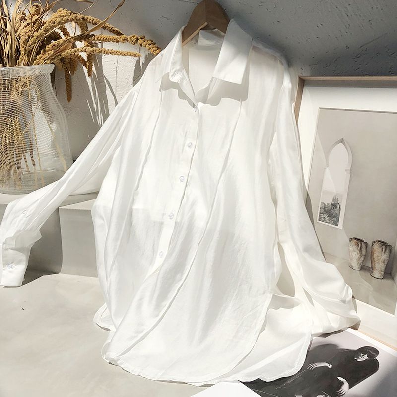 Abbigliamento da donna Contatore di texture in seta Top da donna Camicie da donna in seta originali firmate Capispalla Camicia con protezione solare in misto Tencel_voghion.com