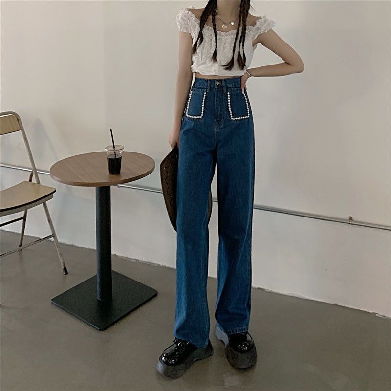 Calça jeans larga plus size para estudantes, cintura alta, emagrecimento, versátil, roupa de outono, calças femininas novas, pernas largas, da moda_voghion.com