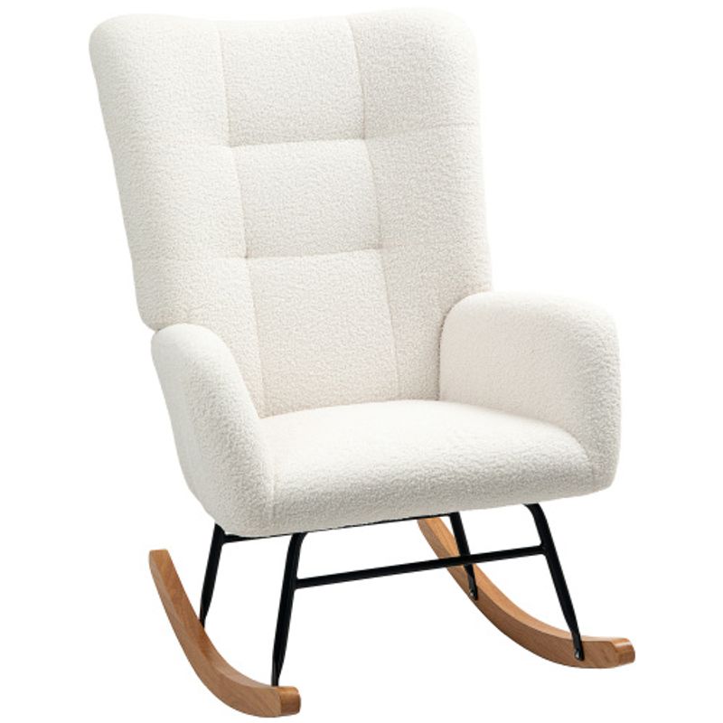 HOMCOM Schaukelstuhl, Schaukelsessel Mit Armlehne, Teddysamt-Optik, Relaxsessel Mit Holzkufen, Schwingsessel Stillsessel Für Schlafzimmer, Wohnzimmer, Cremeweiß_voghion.com