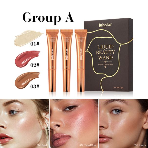 Blush Face Matte Easy To Color Rouge Blush Liquid Highlighter Fine Shimmer Contour Brightening Contour 3 Sets_voghion.com