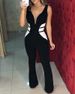 Women's clothing partial contrast color tight sleeveless jumpsuit flared pants_voghion.com