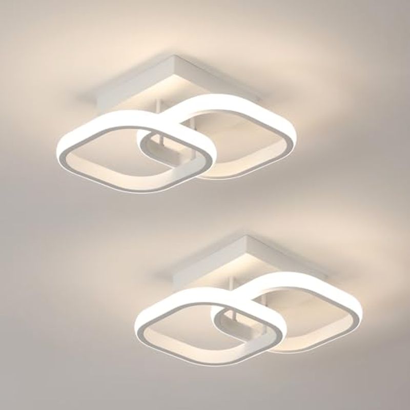 GOECO Gekreuzte quadratische Deckenleuchte, Aluminium, Farbe Weiß, Größe 24 x 24 x 9,5 cm, 24 W, Rahmendurchmesser 19 cm, neutrales Licht, 220 V, 2er-Pack_voghion.com