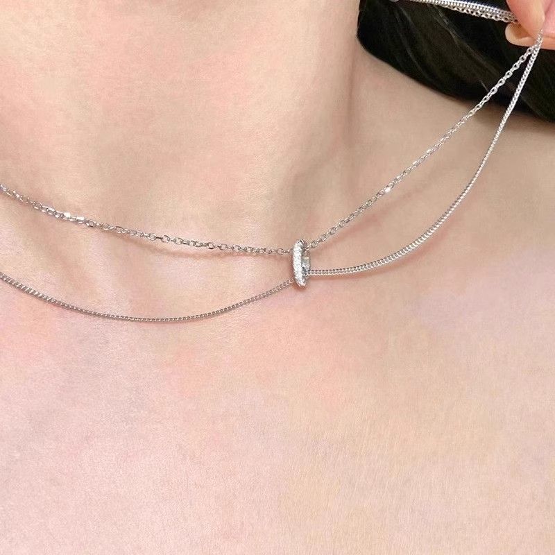 High-Value Double-Layer Circle For Women, Niche Design Choker, Imple Ins Tyle, Minimalist Clavicle Chain Necklace_voghion.com