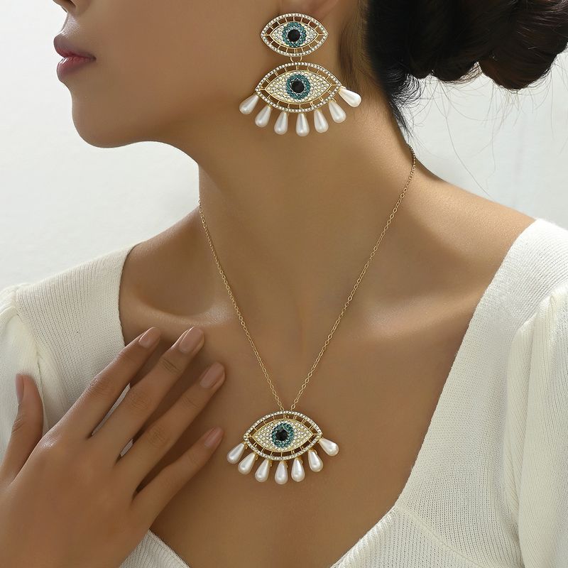 Amerikaanse overdreven persoonlijkheid, lichte luxe mode-set, gepersonaliseerde duivelsoog oorbelaccessoire, lange ketting_voghion.com